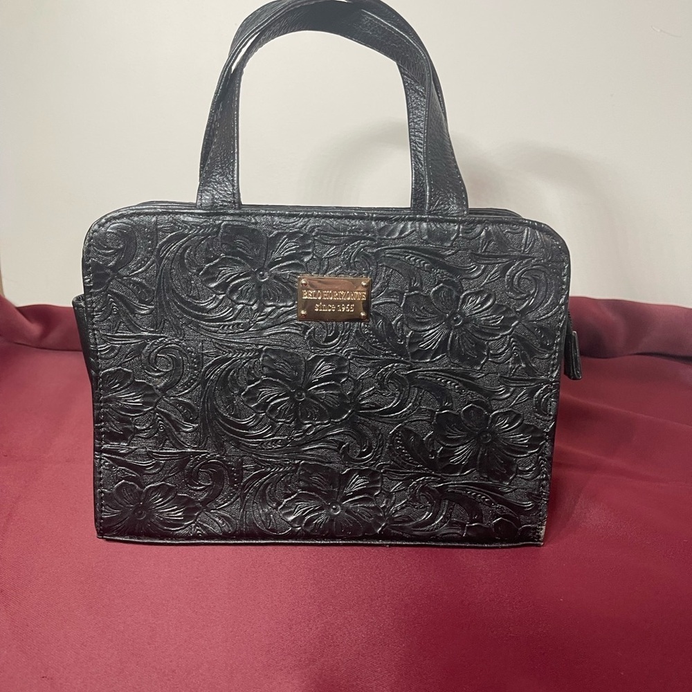Elegant Black Floral Embossed Shoulder Bag